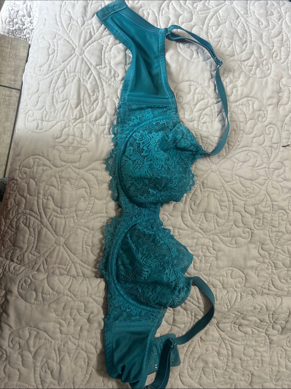 Teal Lace Underwire Bra with Floral Embroidery - Women Intimates & Sleepwear